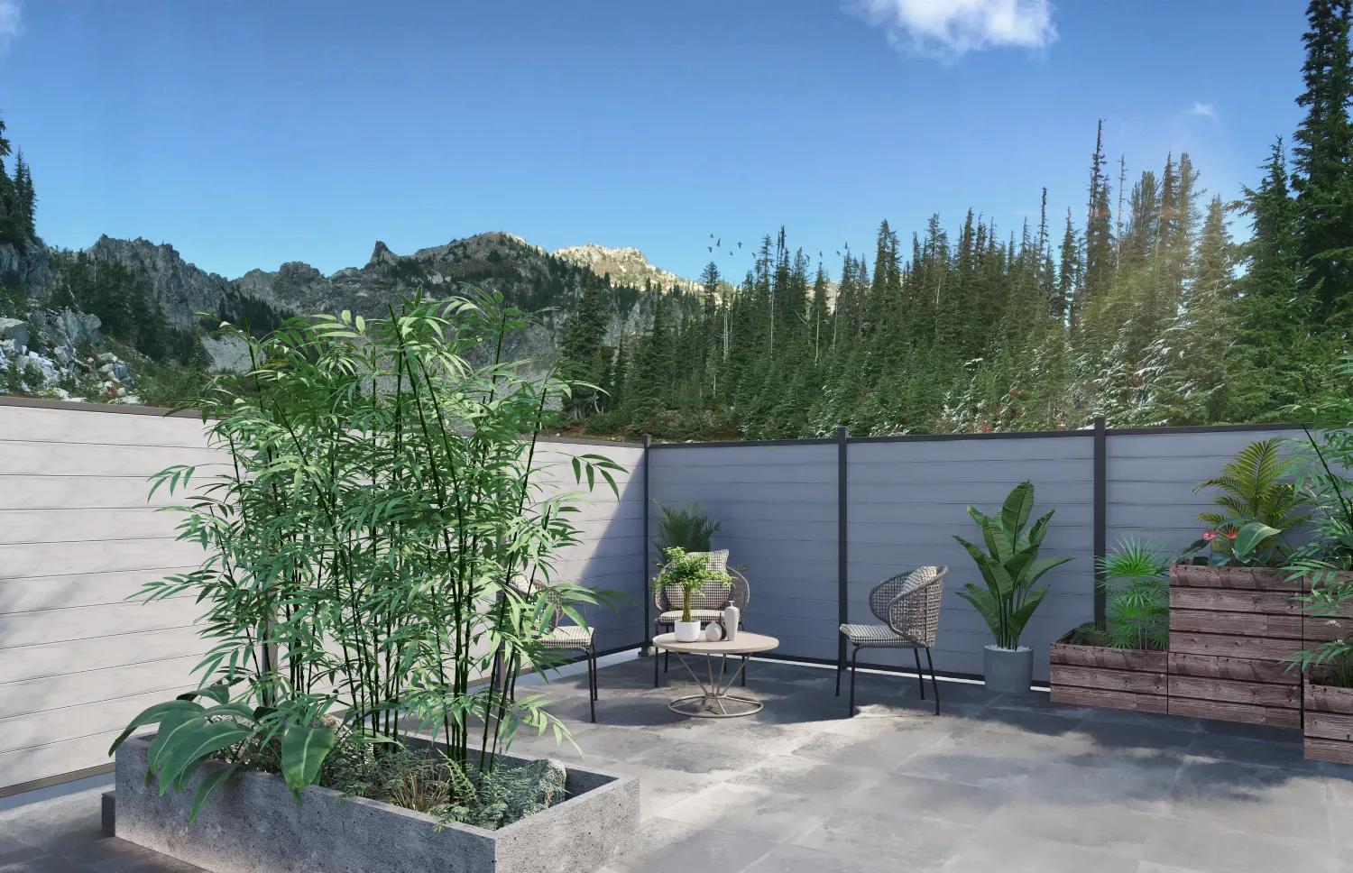 privacy screen using weather-resistant EZfence boards